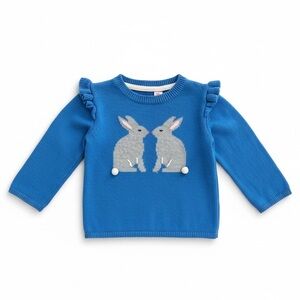 Baby Boden Easter Bunny Sweater Knit Embroidered Girl 6-12 Month Wool Ruffle